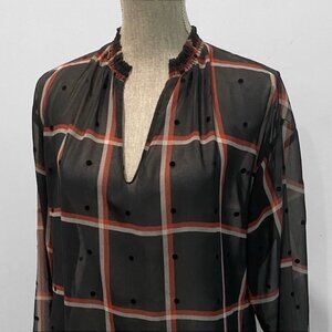 Zara Black and Red Plaid Sheer Blouse Size Medium